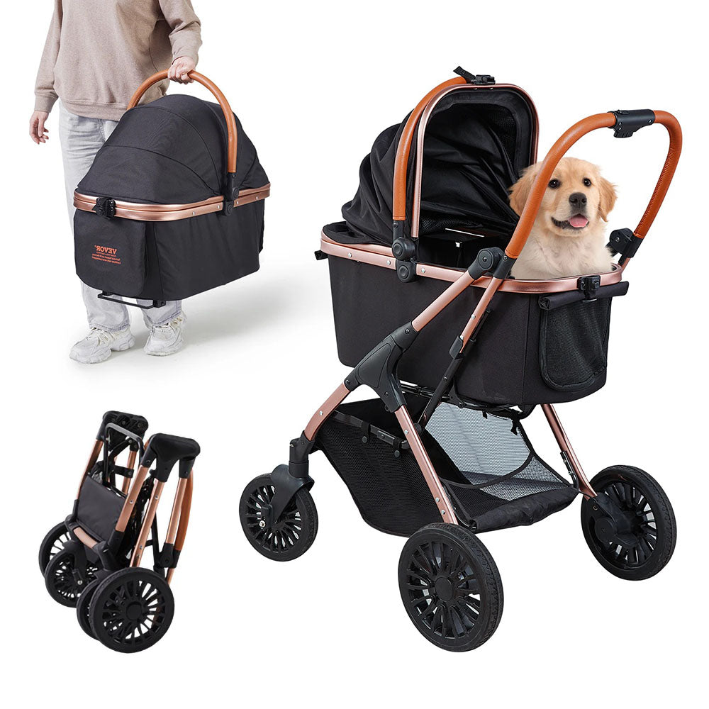 VEVOR Dog Stroller 4 Rotating Wheels with Brakes, Easy Folding – Depawtment
