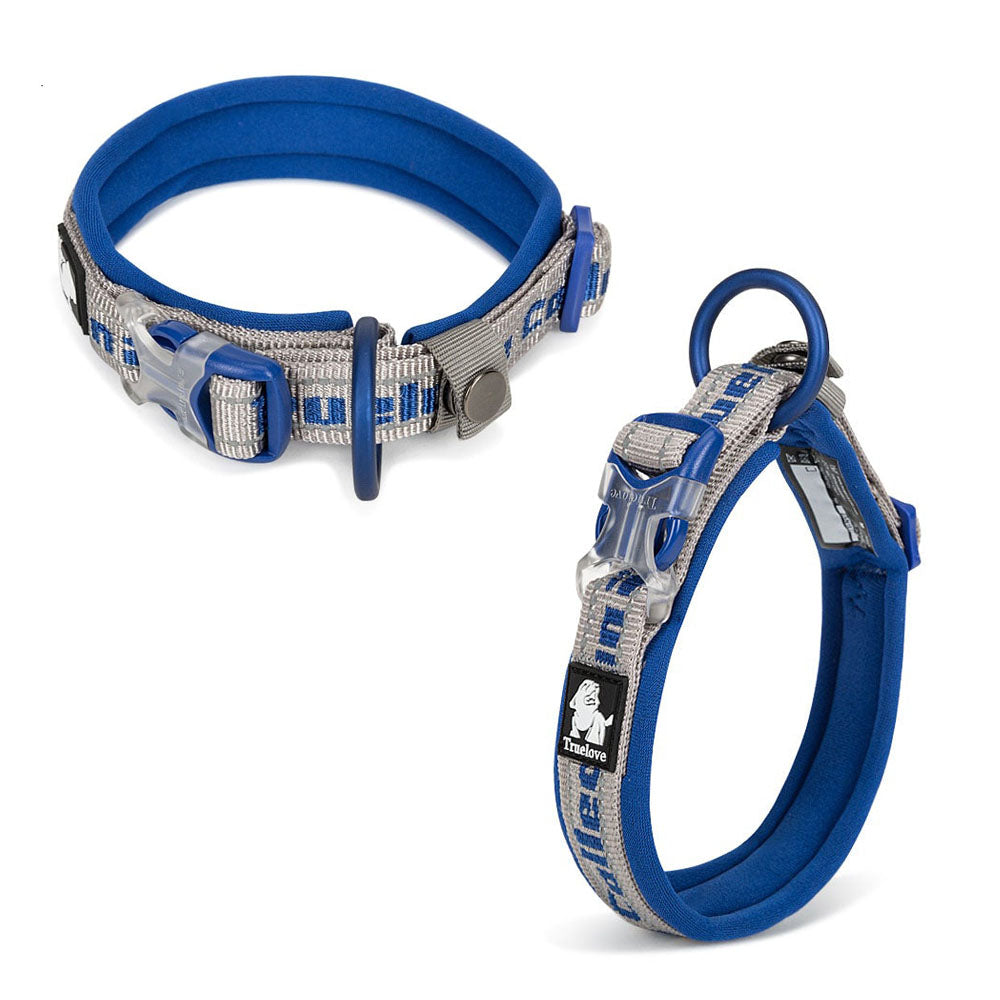 Blue Truelove Tread™ - Padded Dog Collar on a white background. 