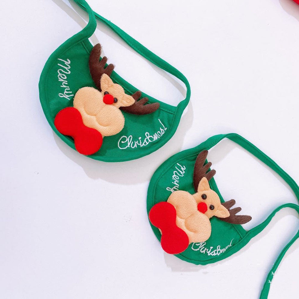 A pair of green Christmas Bibs on a white background.