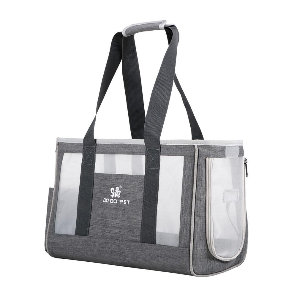 GrayDodo Pet Tote Bag Carrier with mesh windows and zip-up opening and handle for carrying on a white background.