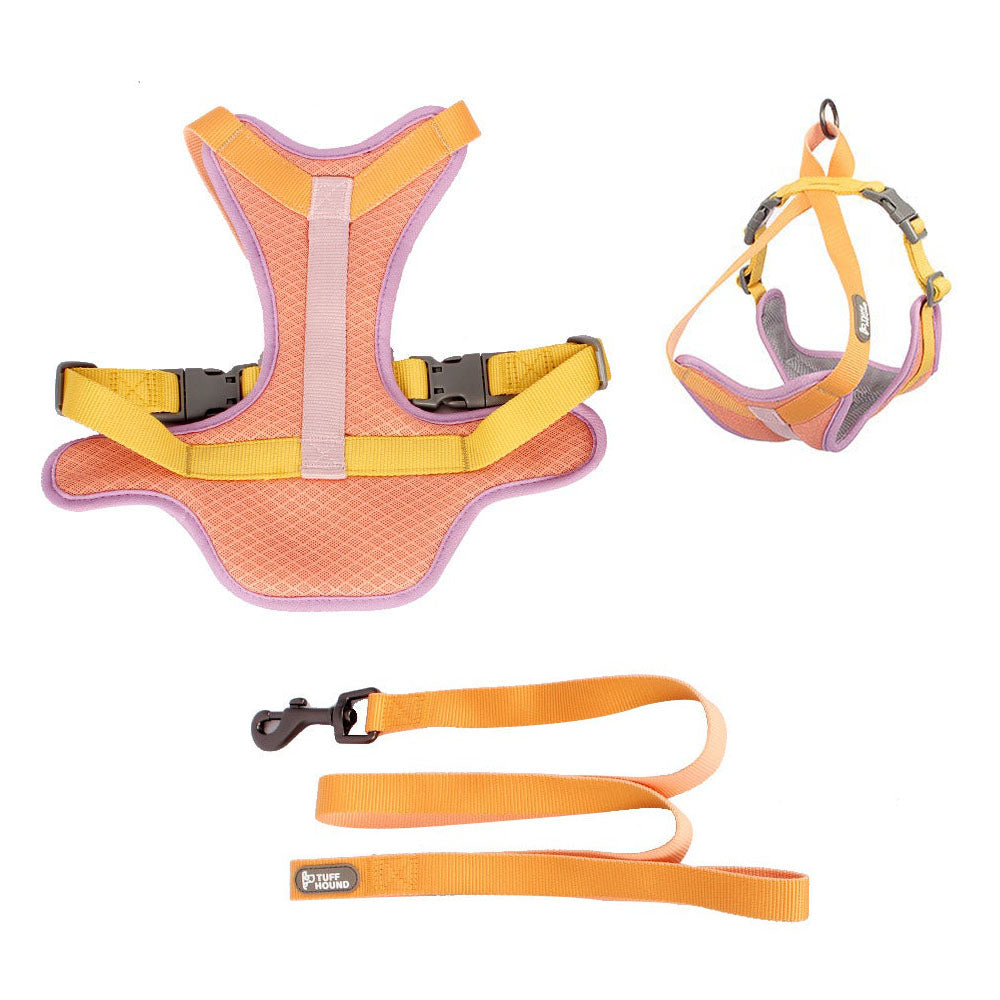 Pink TuffHound Tone™ - Dog Harness & Leash Set top view and full 3D view on a white background.