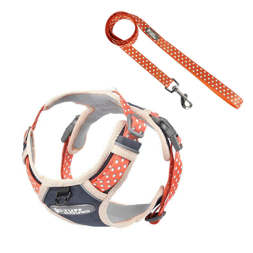 Orange TuffHound Vital™ - Dog Harness & Leash Set on a white background.