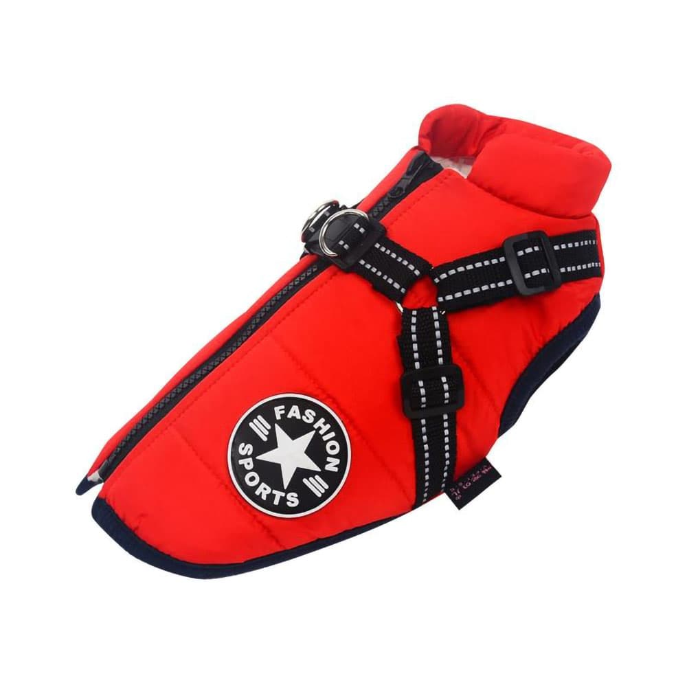 Red DogSki Sport™ - Waterproof Jacket Harness on a white background. 
