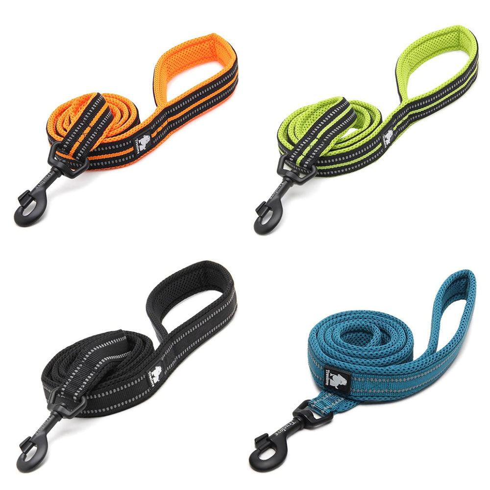 Orange, green, black and blue Truelove Heavy Duty™ - Reflective Dog Leash on a white background.
