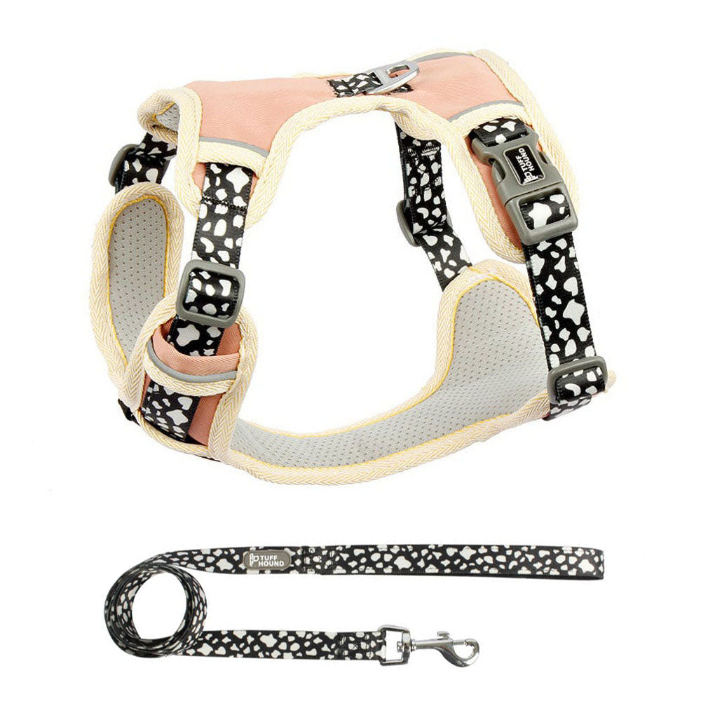 Pink TuffHound Vital™ - Dog Harness & Leash Set on a white background.
