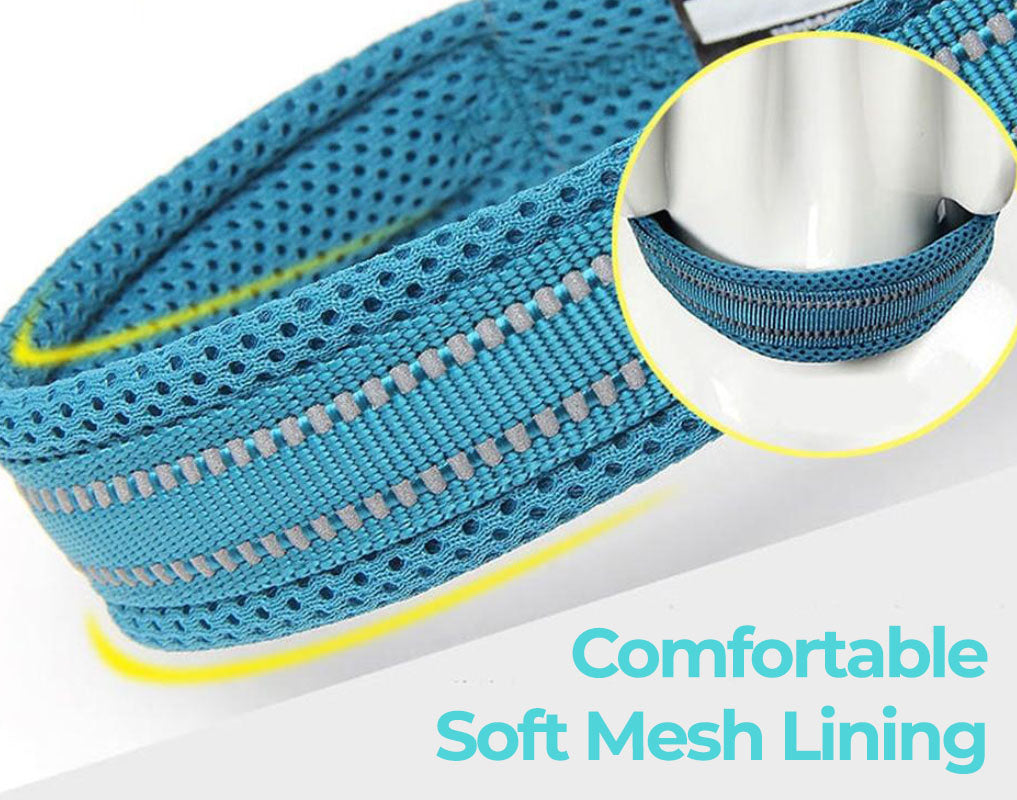 Close up of the soft fabric for a blue Truelove Anti-Choke™ - Padded Dog Collar on a white background.