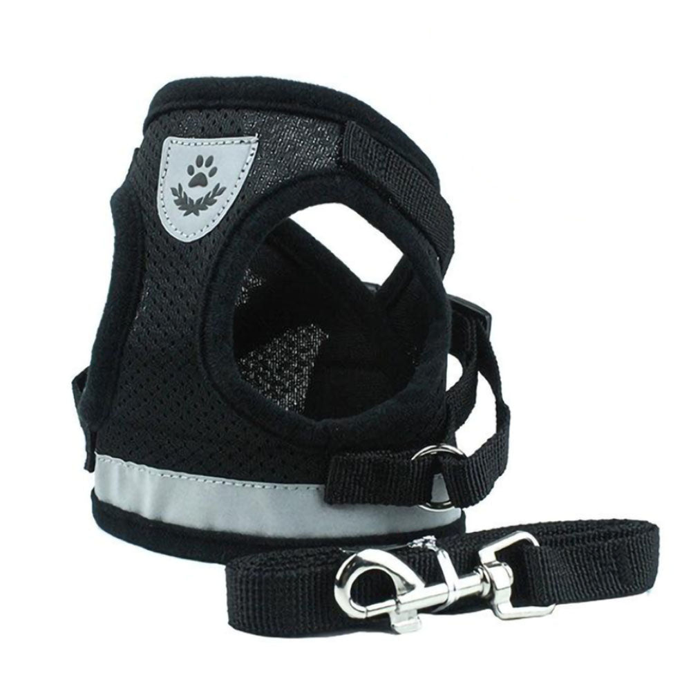 Black TinyPaw™ - Small Pet Harness + Leash on a white background.