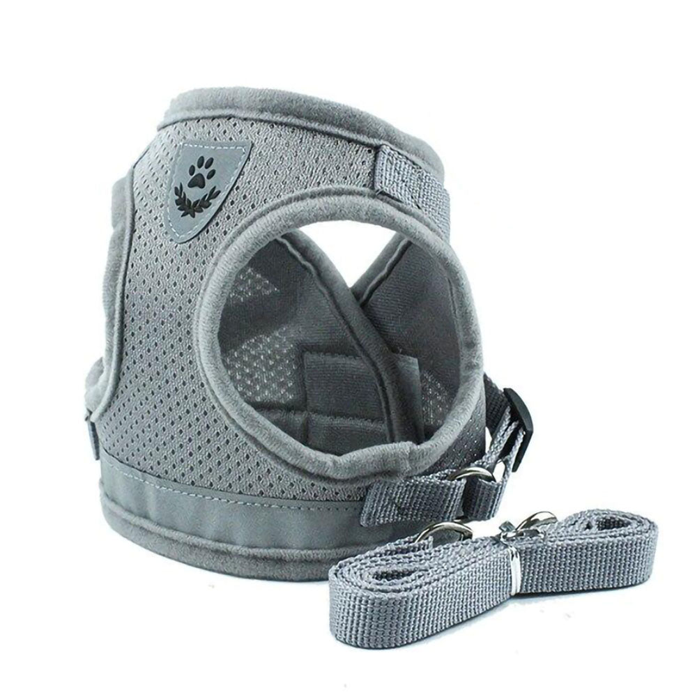Gray TinyPaw™ - Small Pet Harness + Leash on a white background.