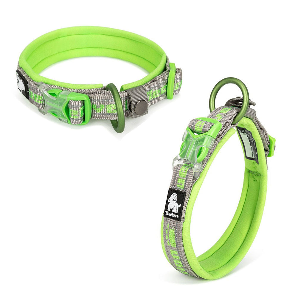 Green Truelove Tread™ - Padded Dog Collar on a white background. 