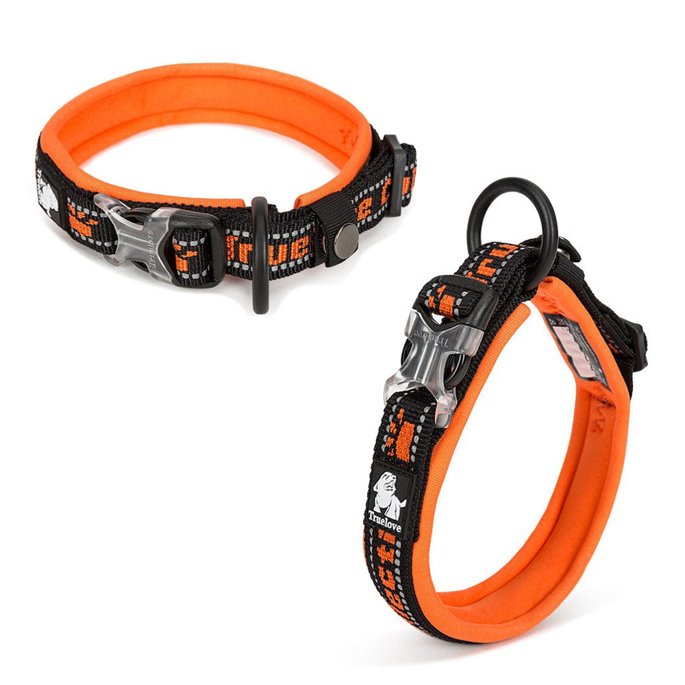 Orange Truelove Tread™ - Padded Dog Collar on a white background. 