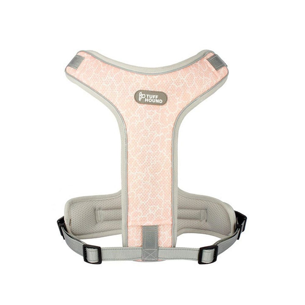 Pink TuffHound Prime™ - Dog Harness with 3d and bottom view on a white background. 