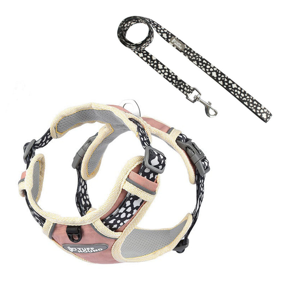 Pink TuffHound Vital™ - Dog Harness &amp; Leash Set on a white background.
