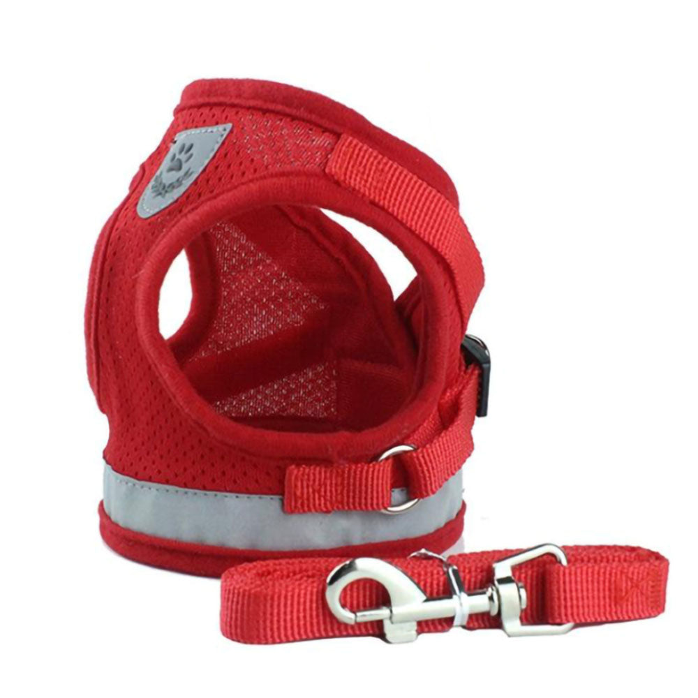 Red TinyPaw™ - Small Pet Harness + Leash on a white background.