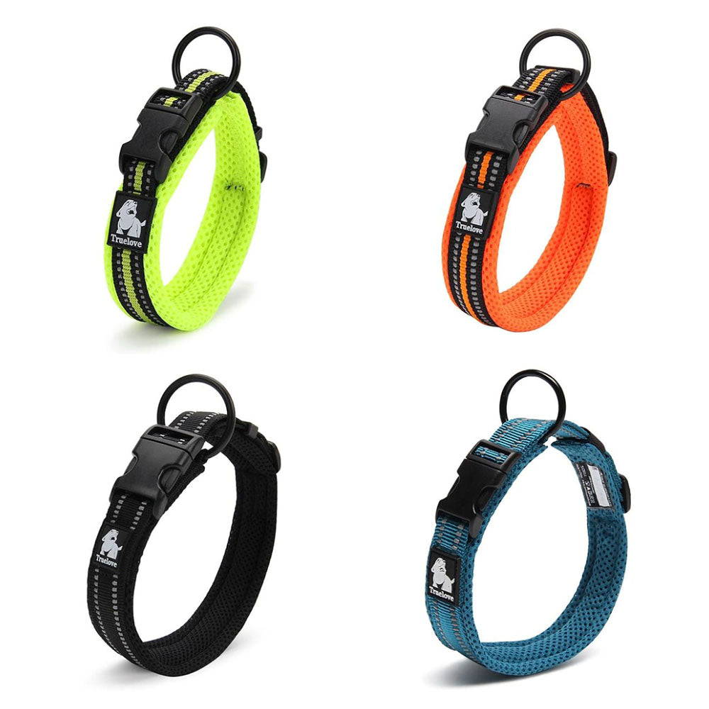 Green, orange, black, blue Truelove Anti-Choke™ - Padded Dog Collar on a white background. 