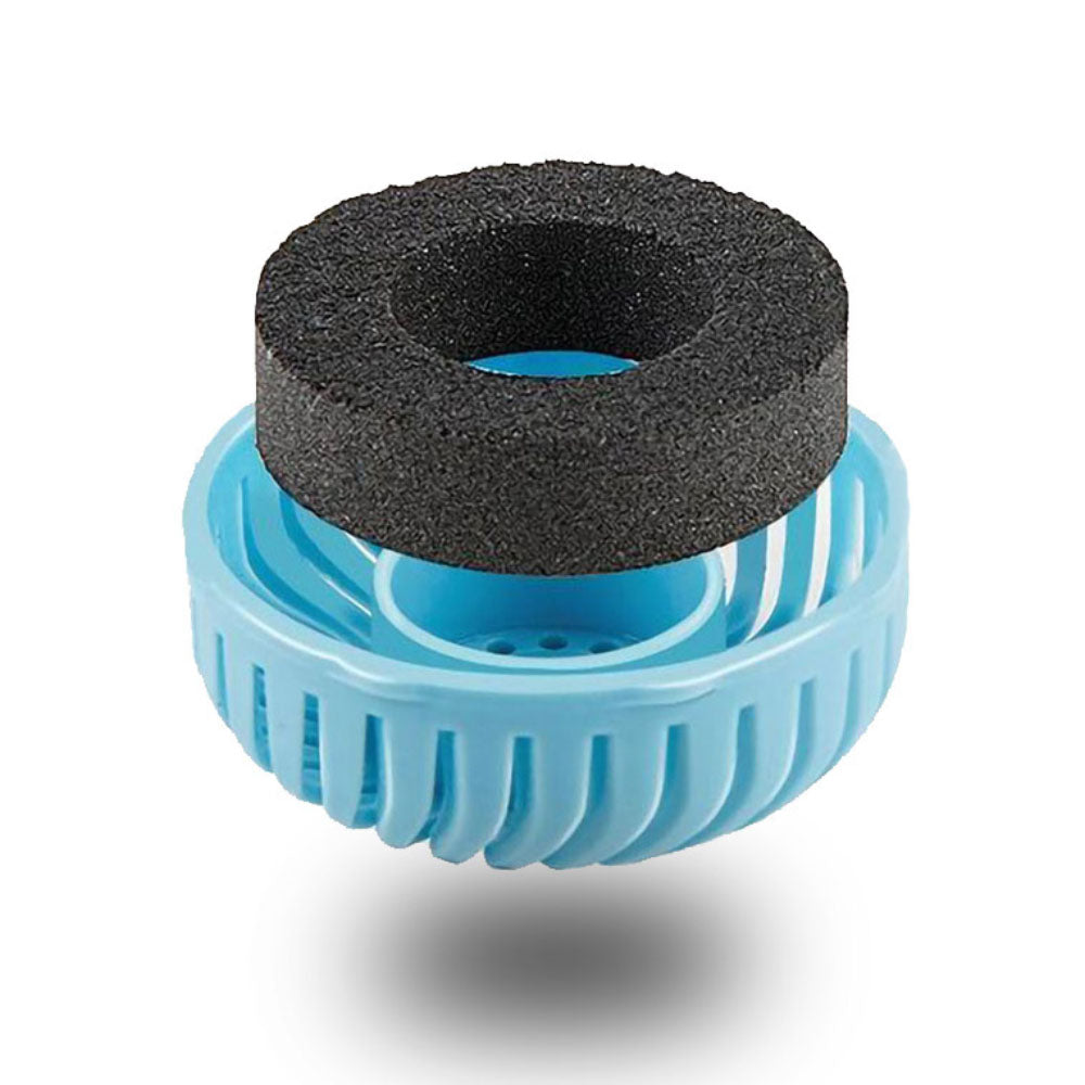 Blue activated charcoal filter on white background