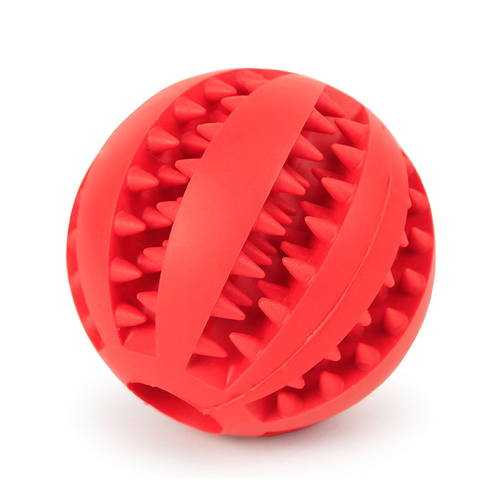 Red Rubberino - Dog Chew Toy rubber ball on white background. 